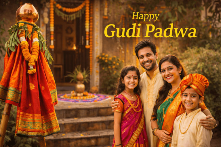 Gudi Padwa 2026 celebration in Maharashtra with traditional Gudi